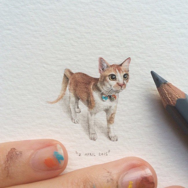 april cat tiny painting lorraine loos