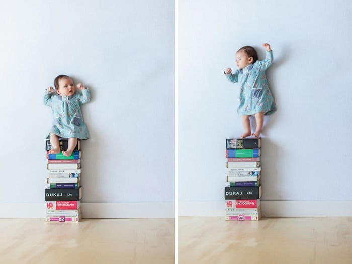 baby on book pile