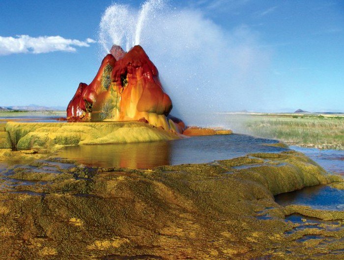 colorful geyser spouting