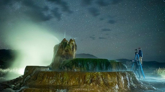 geyser at night