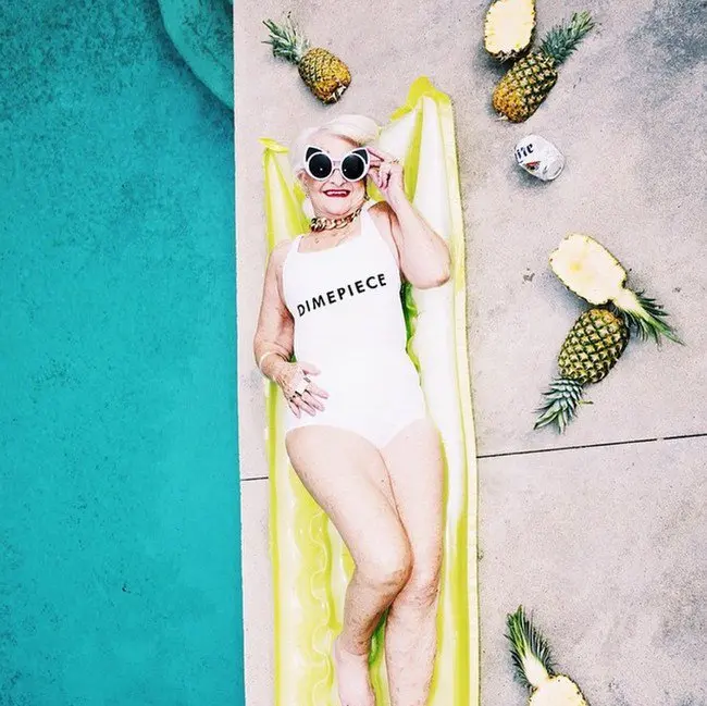 grandma poolside pineapples