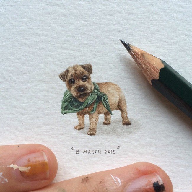 march dog tiny painting lorraine loos