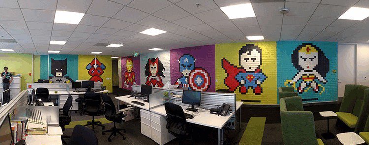 open plan office mural