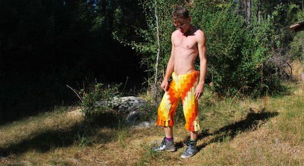 orange mid length pants man