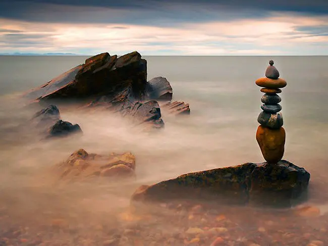 stone tower mist sea