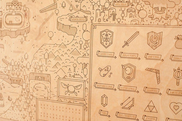 wooden etched hyrule map