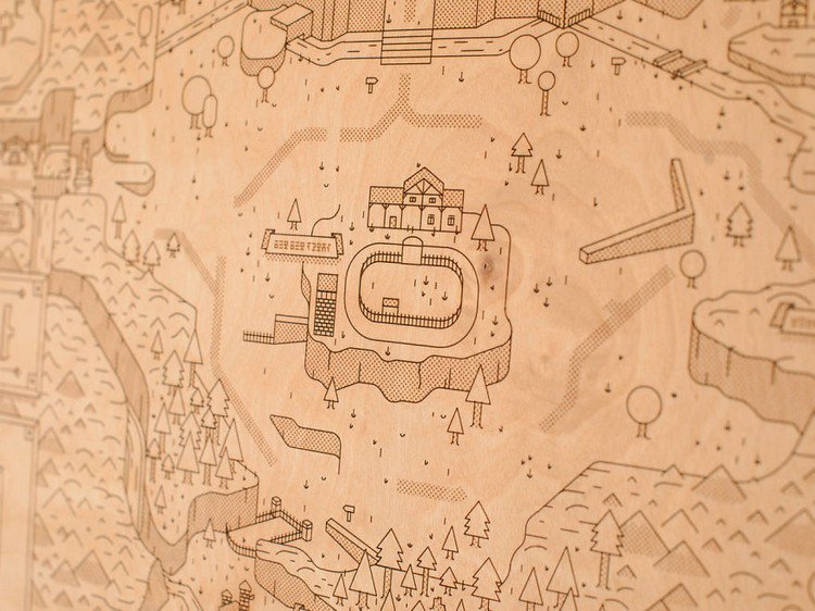 wooden hyrule map close up