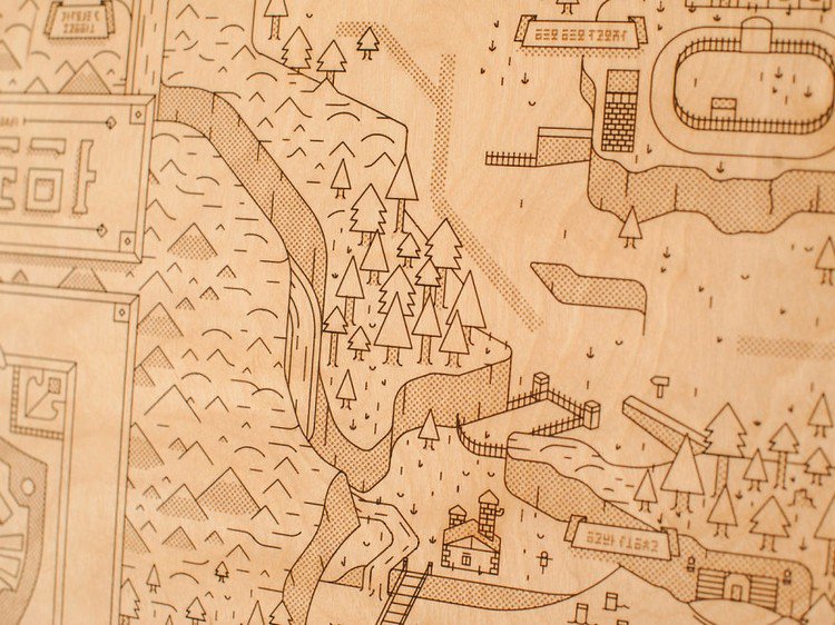 wooden hyrule map forest close up