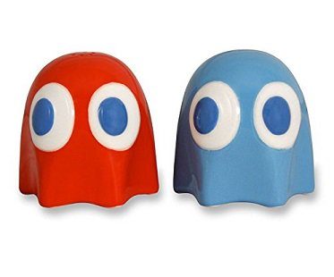 Pac Man Ghost Salt And Pepper Pots red blue