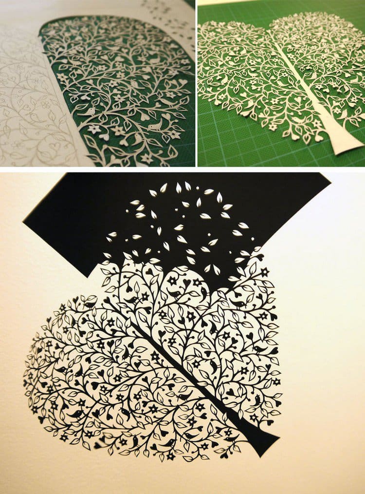 black white tree paper cut