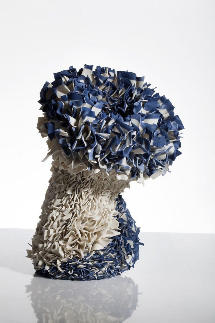 full view blue flower sculpture