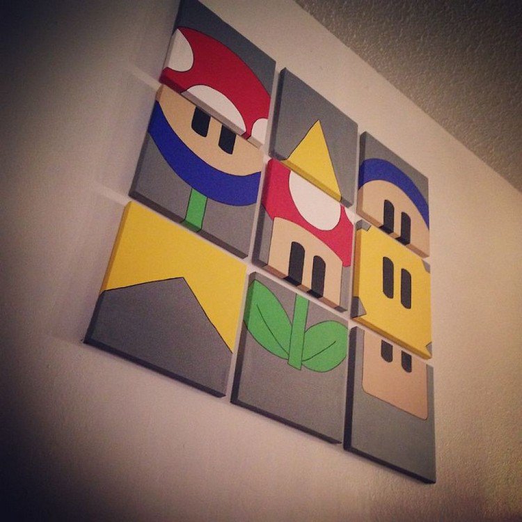 hanging mario canvases wall