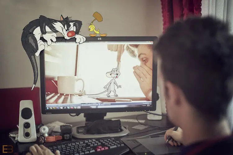 man cartoons computers