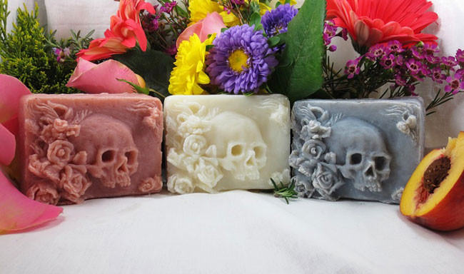 peach skulls soap