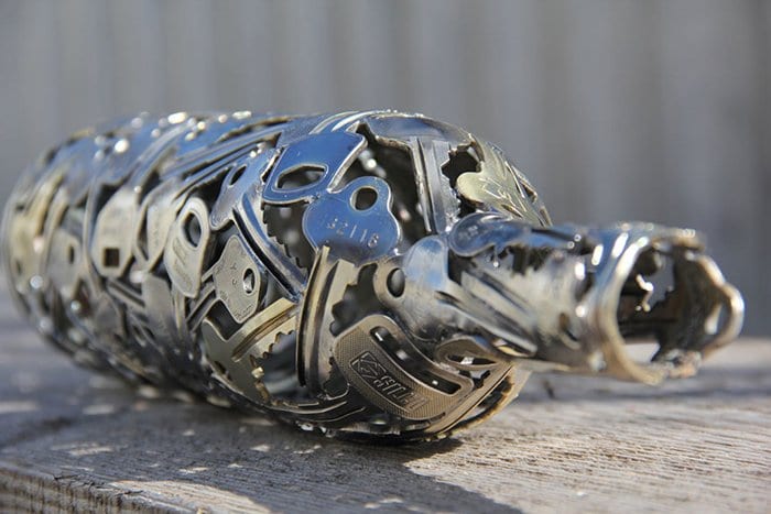 recycled-metal-sculptures-michael-moerkey-bottle