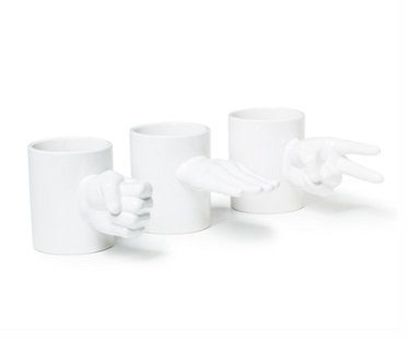 rock paper scissors mug set white