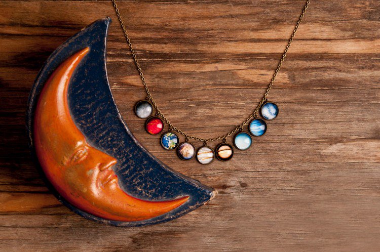 solar system necklace moon