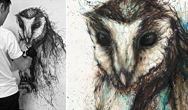 splatter-artist-hua-tunan-owl