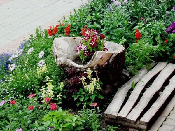 tree-stump-planter-flower-bed