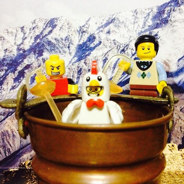 LEGO figures chicken pot