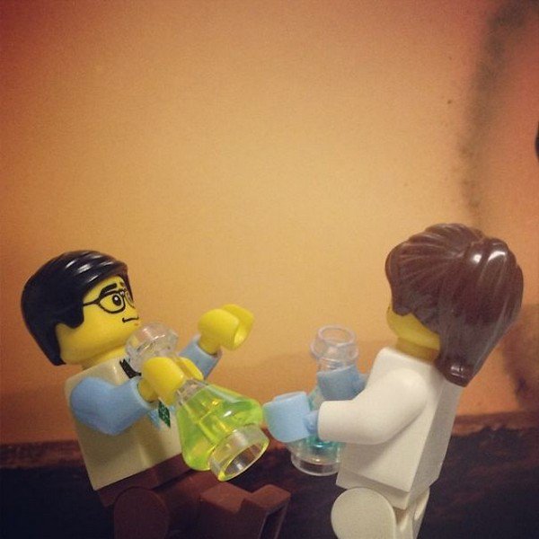 LEGO figures drinking bottles