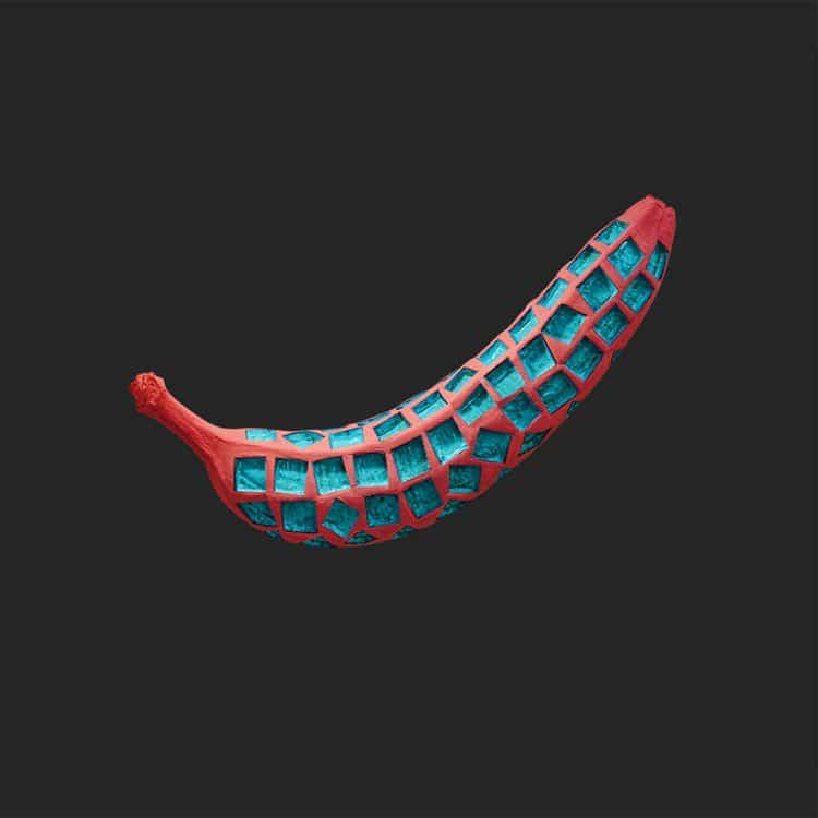 geometric banana blue red