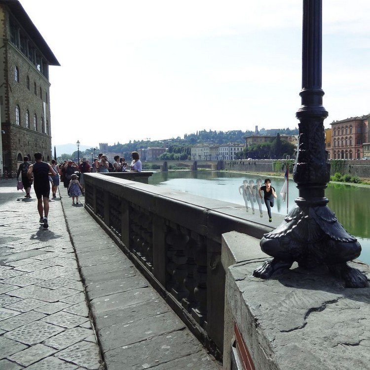 tiny woman running river