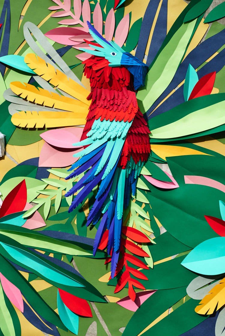 vividly colored paper parrot