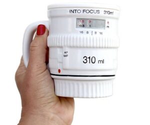 white camera lens mug coffee