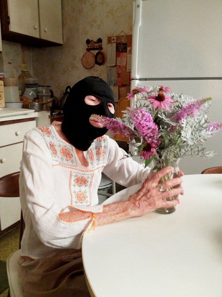 woman balaclava flowers