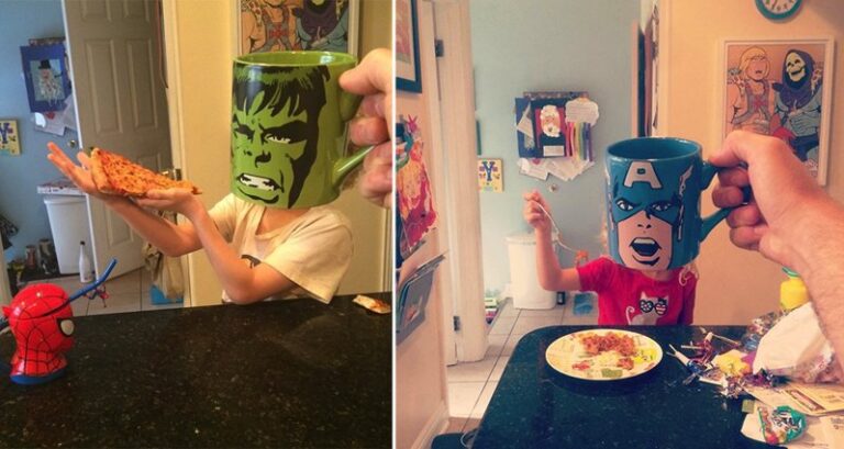 Dad Turns Kids Into Superheroes With Coffee Mugs