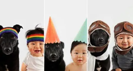 Photographer Takes Matching Photos Of Her Baby And Dog