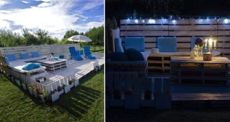 Poolside Patio Using Wooden Pallets