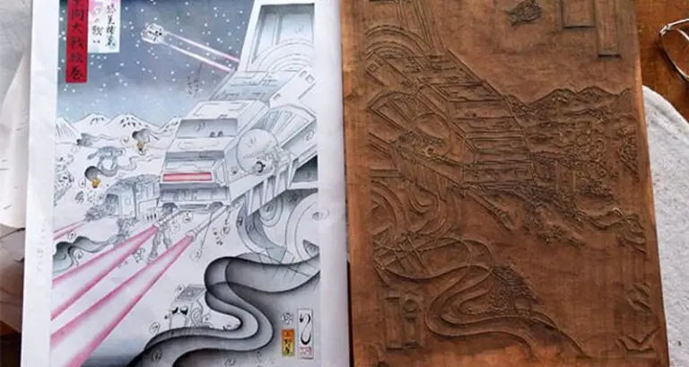 Star Wars In Japanese Wood Cut Printing Style