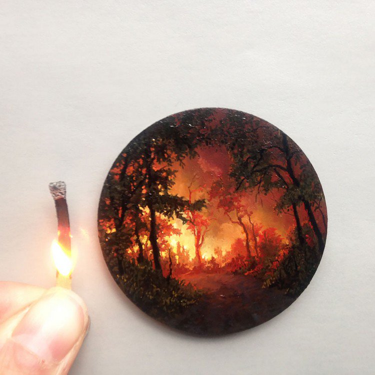 burning match tiny painting