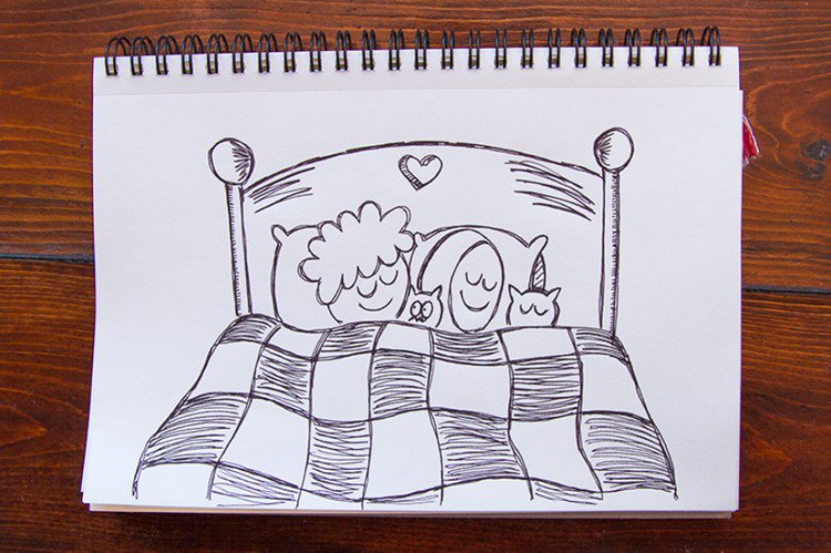 cats couple bed