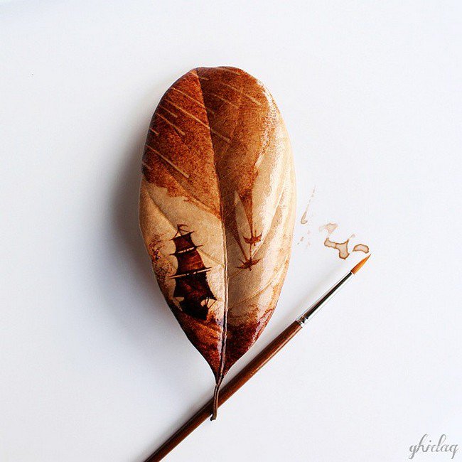 coffee boat leaf painting