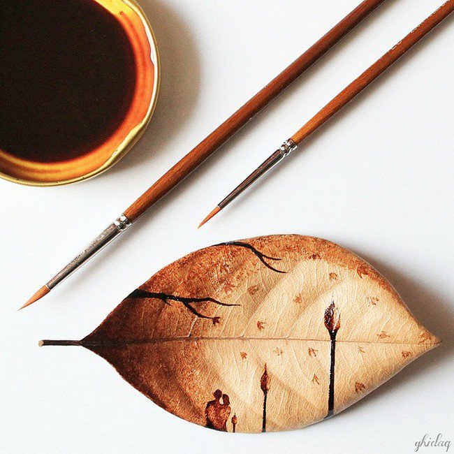 coffee brush leaf painting