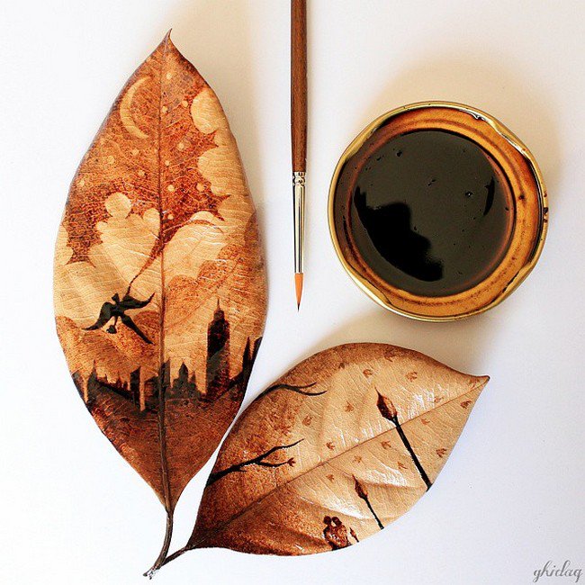 coffee painting leaves