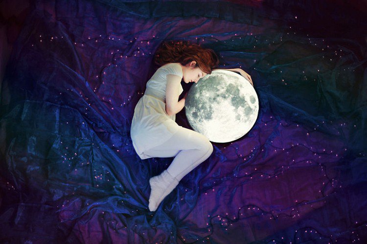 girl sleeping moon