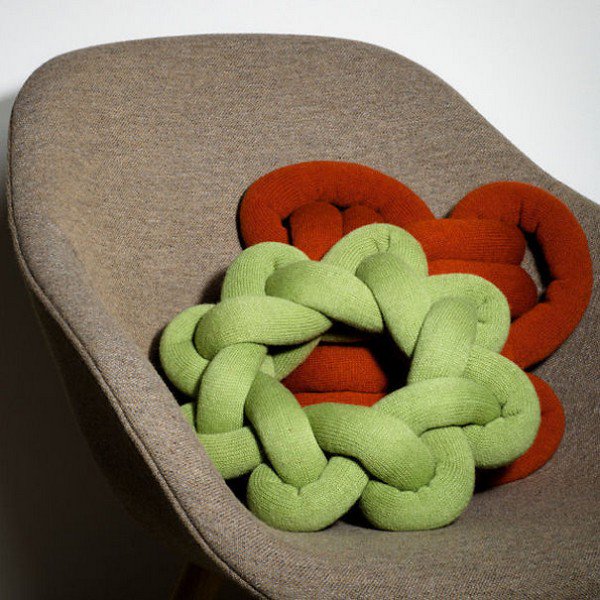 green red knotty pillows