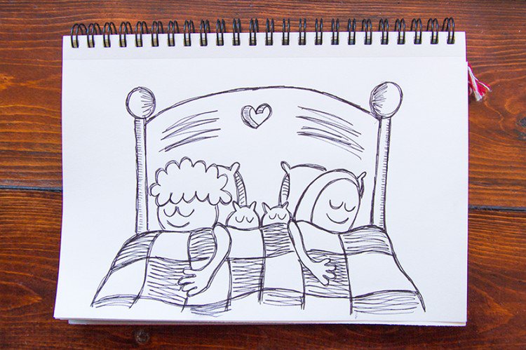 happy people cats sleeping bed