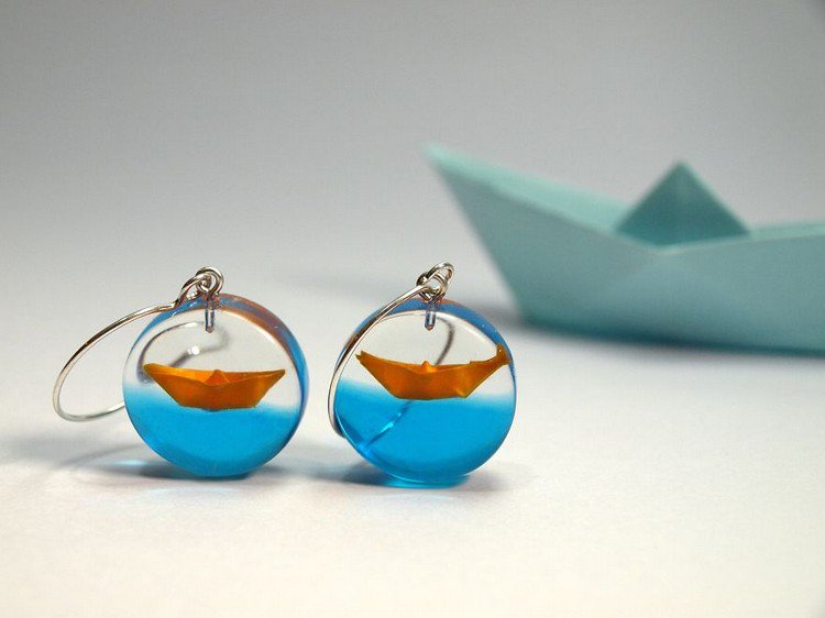 orange paper boats earrings