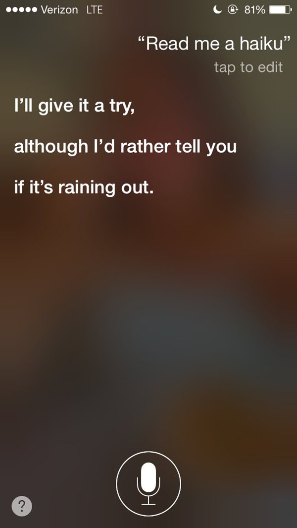 siri snarky answers haiku