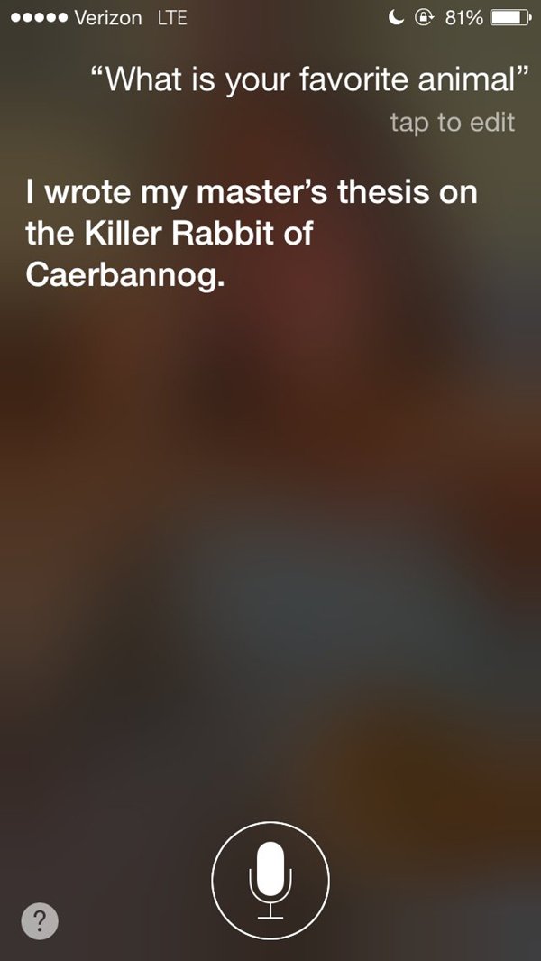 siri snarky answers killer rabbit