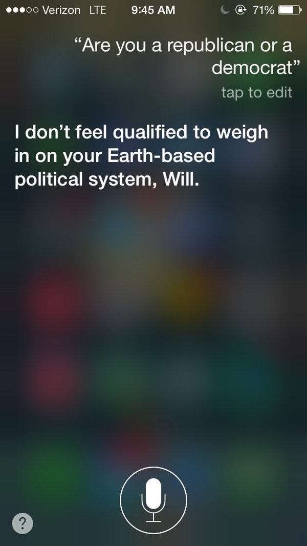 siri snarky answers politics