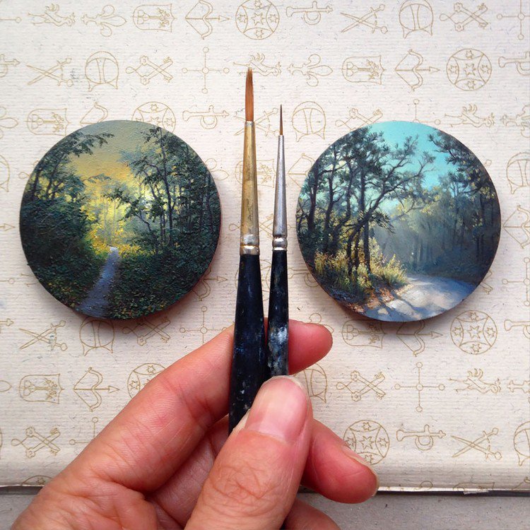 tiny nature paintings brushes