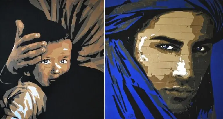 French Artist Creates Portraits Using Packing Tape