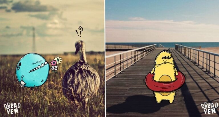 Photographs Invaded By Cartoon Monsters