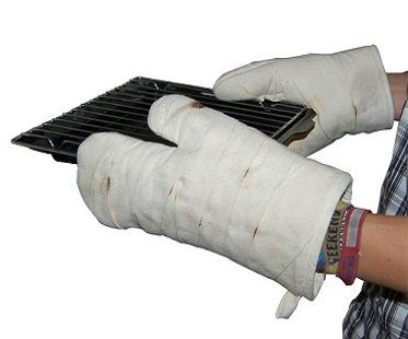 bandaged hands oven gloves mitts